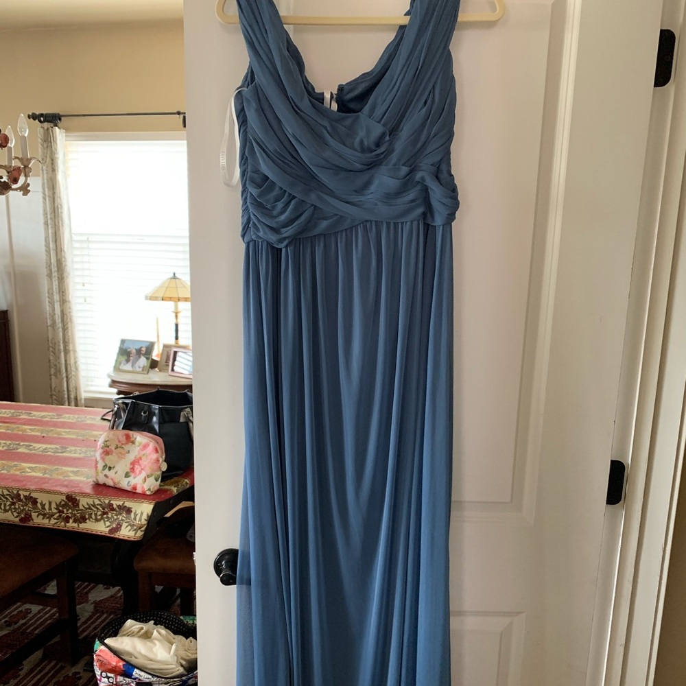 Steel blue off the shoulder dress